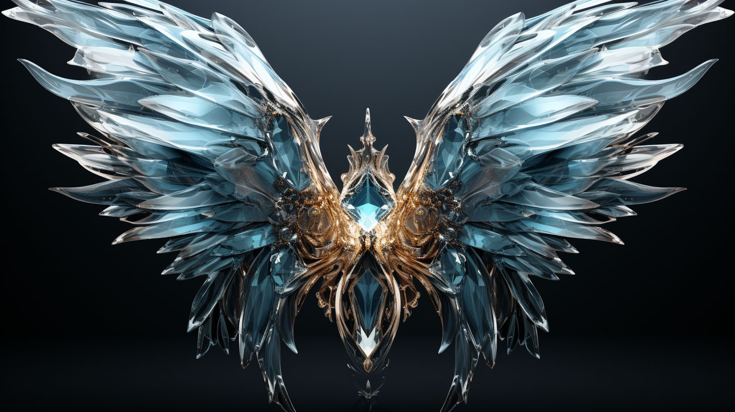 Ice-crystal-wings-with-golden-light-in-dark-background